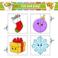 Cut and play. Flash cards. Color puzzle. Education developing worksheet. Activity page. Game for children. Funny character. Isolated vector illustration. cartoon style.