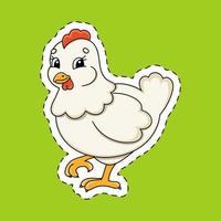 Sticker with contour hen . cartoon character. Colorful vector illustration. Isolated on color background. Template for your design.