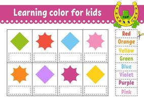Learning color for kids. Education developing worksheet. Activity page with color pictures. Riddle for children. Isolated vector illustration. Funny character. cartoon style.