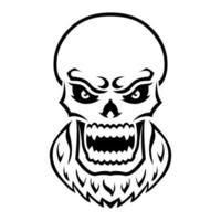 Angry skull. Outline silhouette. Design element. Vector illustration isolated on white background. Template for books, stickers, posters, cards, clothes.