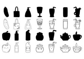 A set of items in doodle style. Hand drawn. Simple shapes. Vector illustration isolated on white background.