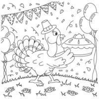 Cute turkey. Coloring book page for kids. Cartoon style character. Vector illustration isolated on white background.