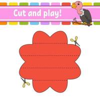 Cut and play. Logic puzzle for kids. Education developing worksheet. Learning game. Activity page. Cutting practice for preschool. Simple flat isolated vector illustration in cute cartoon style.