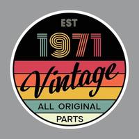 vector de diseño de camiseta retro vintage de 1971