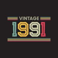 1991 diseño de camiseta retro vintage, vector, fondo negro vector