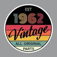 vector de diseño de camiseta retro vintage de 1962