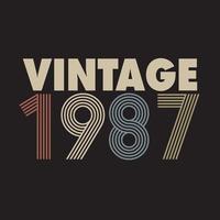 1987 diseño de camiseta retro vintage, vector, fondo negro vector