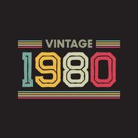 Diseño de camiseta retro vintage de 1980, vector, fondo negro vector