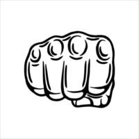 Male hand gestures. The hand is clenched into a fist. Outline contour. Design element. Vector illustration isolated on white background. Template for books, stickers, posters, cards, clothes.