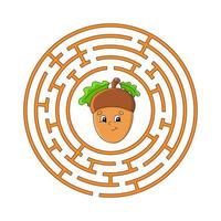 Circle maze. Game for kids. Puzzle for children. Round labyrinth conundrum. Color vector illustration. Find the right path. Education worksheet.