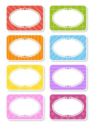 Set stickers for design. Empty template. Name tags, gift labels. Perfect for folders, daily journals, notebooks, lunch bags, pencil boxes. Rectangular label. Color vector isolated illustration.