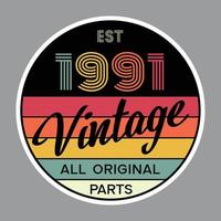 vector de diseño de camiseta retro vintage de 1991