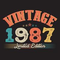 1987 diseño de camiseta retro vintage, vector, fondo negro vector