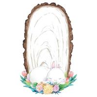 Watercolor wooden frame with spring easter decoration. Vector illustration.