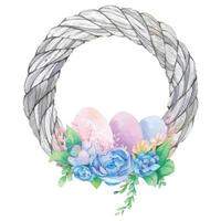 Watercolor wreath frame with spring easter decoration. Vector illustration.