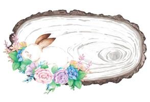 Watercolor wooden frame with spring easter decoration. Vector illustration.