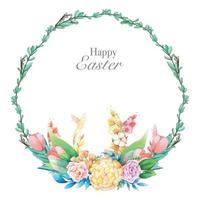 Watercolor wreath frame with spring easter decoration. Vector illustration.