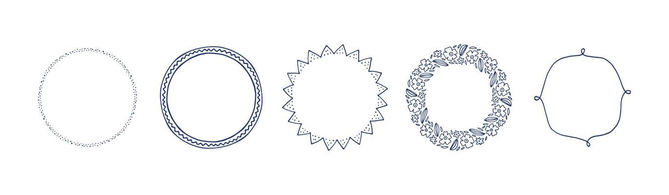 Romantic collection with hand drawn circle frames vector