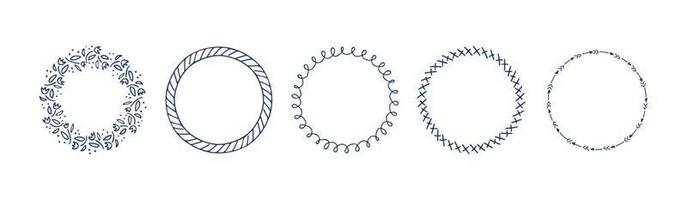 colección romántica con marcos circulares dibujados a mano. configurado para invitar vector