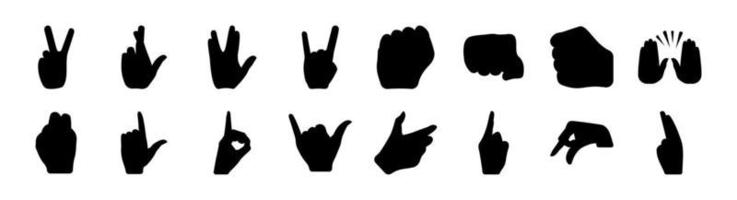 Human Hand Gestures Black and White Collection Vector