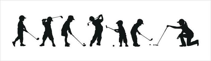 vector de siluetas de golfistas de niños