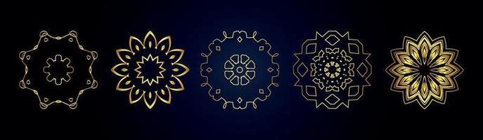 Mandala Vector Design Element. Golden round ornaments. Decorative flower pattern. Stylized floral chakra symbol for meditation yoga logo. Complex flourish weave medallion. Tattoo prints collection