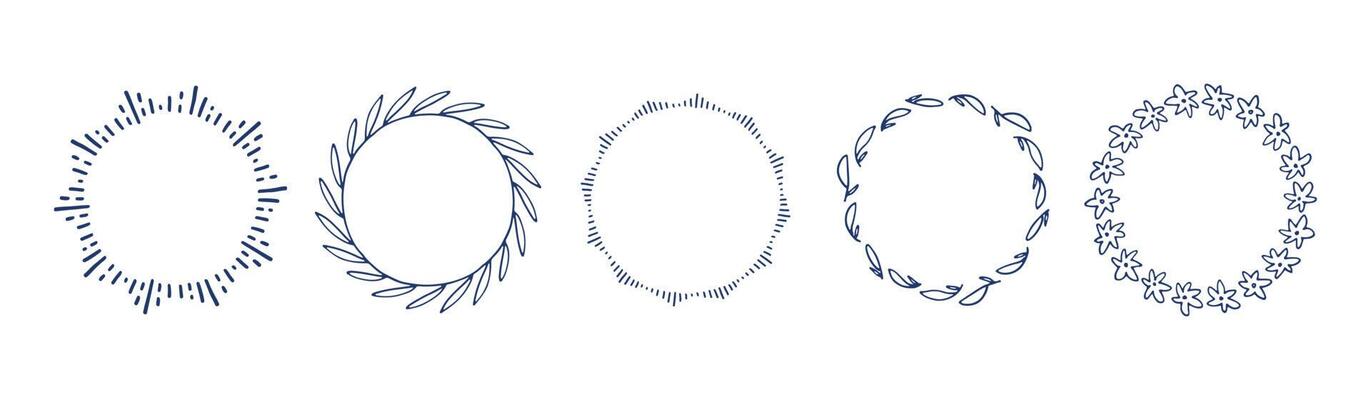 Romantic collection with hand drawn circle frames vector eps 10