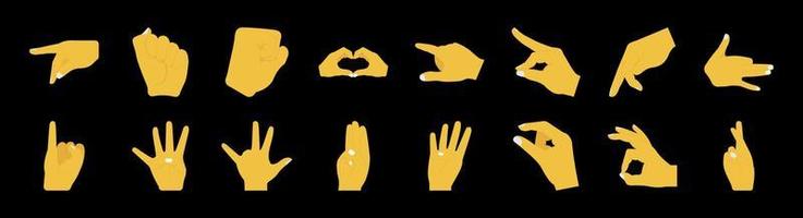 Set of hand emoticon vector isolated on black background. Gestures emoji vector. Smile icon set. Emoticon icon web