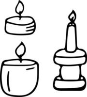 velas puestas a mano dibujadas en estilo garabato. colección de elementos escandinavos hygge monocromo minimalismo simple. hogar acogedor, interior. icono de diseño, tarjeta, pegatina, afiche vector