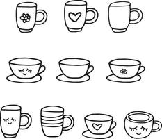 cups hand drawn in doodle style. scandinavian. set of elements for design vector