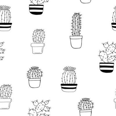 cacti in pots seamless pattern hand drawn. , plants, minimalism, scandinavian, monochrome, nordic. wallpaper background textiles wrapping paper