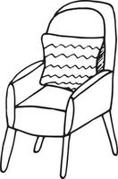 armchair with pillow hand drawn in doodle style. single element for design icon, sticker, poster, card. , scandinavian, hygge, monochrome. furniture, interior cozy home vector