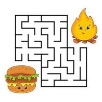 Square maze. Game for kids. Puzzle for children. Labyrinth conundrum. Color vector illustration. Isolated vector illustration. cartoon character. Barbecue theme.