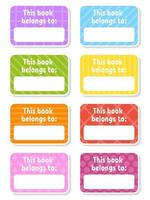 School labels for books and notebooks. Bright stickers. Rectangular label. Color vector isolated illustration.