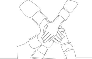 Continuous line drawing of young businessman putting their hands together. Vector illustration.