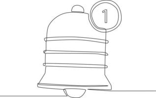 Simple continuous line drawing a simple Notification bell. Draw in black and white background. Vector illustration.