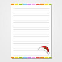 Sheet template for notebook, notepad, diary. Lined paper. Cute character. With a color image. Isolated vector illustration. cartoon style.