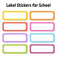 Set stickers for school. Empty template. Name tags, gift labels. Perfect for folders, daily journals, notebooks, lunch bags, pencil boxes. Rectangular label. Color vector isolated illustration.