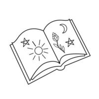 Contour black-and-white drawing of  the magic book. Vector illustration. Coloring page.