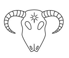 Contour black-and-white drawing of  a ram's skull. Vector illustration. Coloring page.