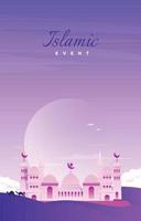 Beautiful Islamic Event Greeting Card Mosque Sky Vector Design Template