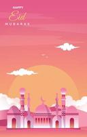 Beautiful Islamic Event Greeting Card Mosque Sky Vector Design Template