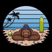 Bigfoot está tomando el sol en la ilustración de vector de playa