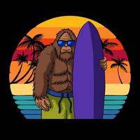 Bigfoot listo en la ilustración de vector de surf