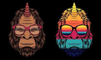 Bigfoot horn unicorn wearing a glasses vector illustration