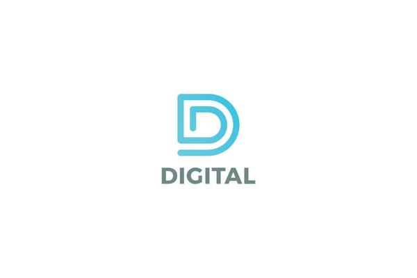 Letter D blue color creative and line art digital technological business logo