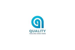 letra q logotipo de calidad de color azul en un escudo de gota logotipo corporativo vector
