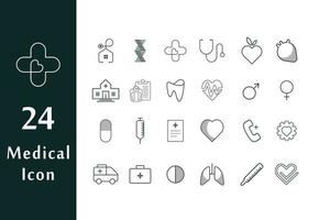 íconos médicos, hospital, estetoscopio, pulmón, corazón, ambulancia vector