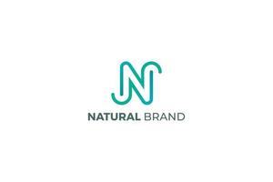 Letter N creative green color simple and line art natural business logo vector