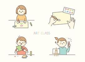 Art class for children with round faces and cute faces. vector
